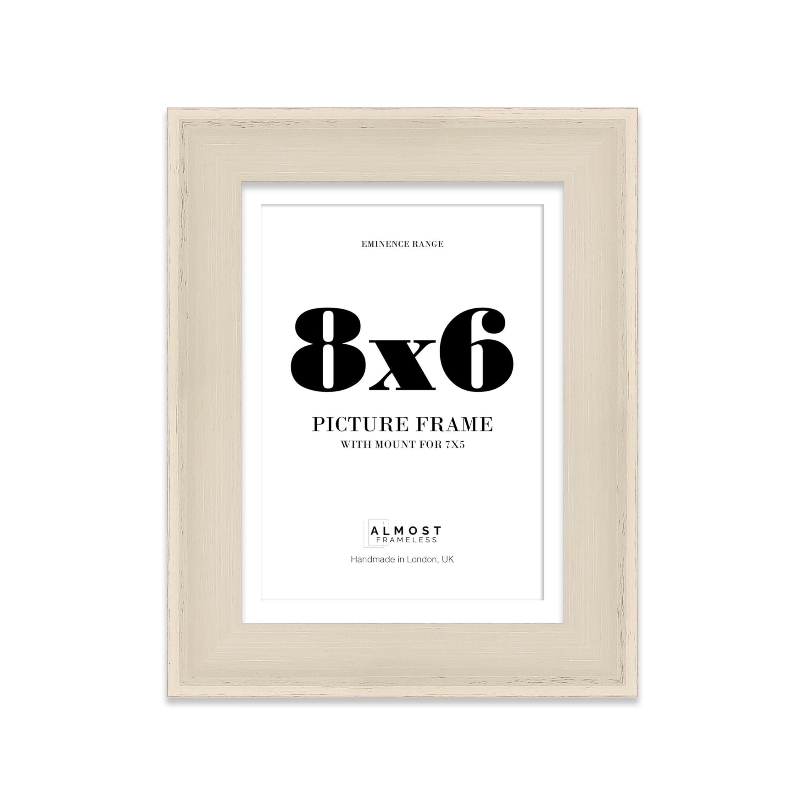 8x6" Cream Picture Frame with 7x5" Mount - Shabby Chic Photo Frame with Distressed Finish, Wall Hooks and Kickstand, 32mm Edge - 1 Pack