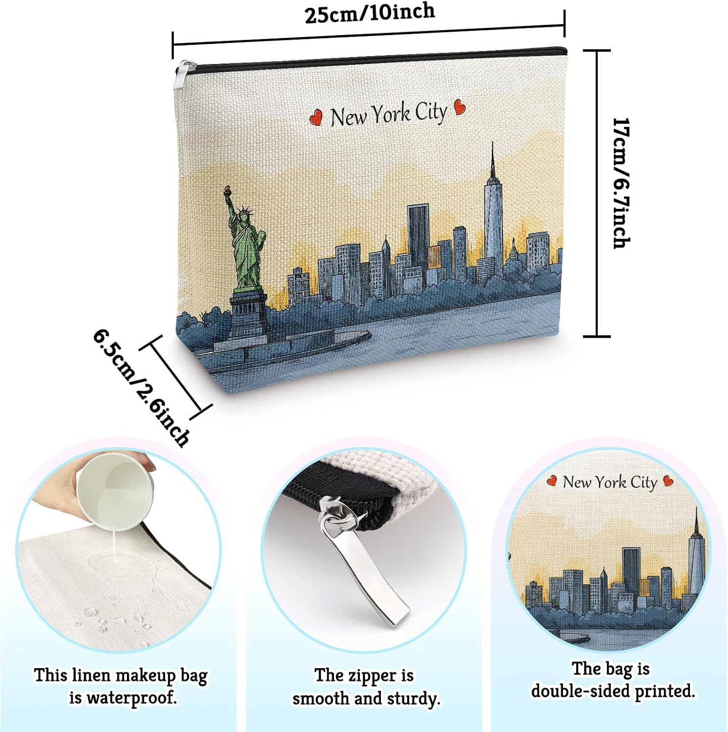 Sfodiary New York Lovers Gift Makeup Bag for Women New York Travel Lover Souvenirs Gift City Themed Gifts Cosmetic Bag Friend Daughter NYC Trip Favors Christmas Birthday Gifts Zipper Travel Pouch image 2