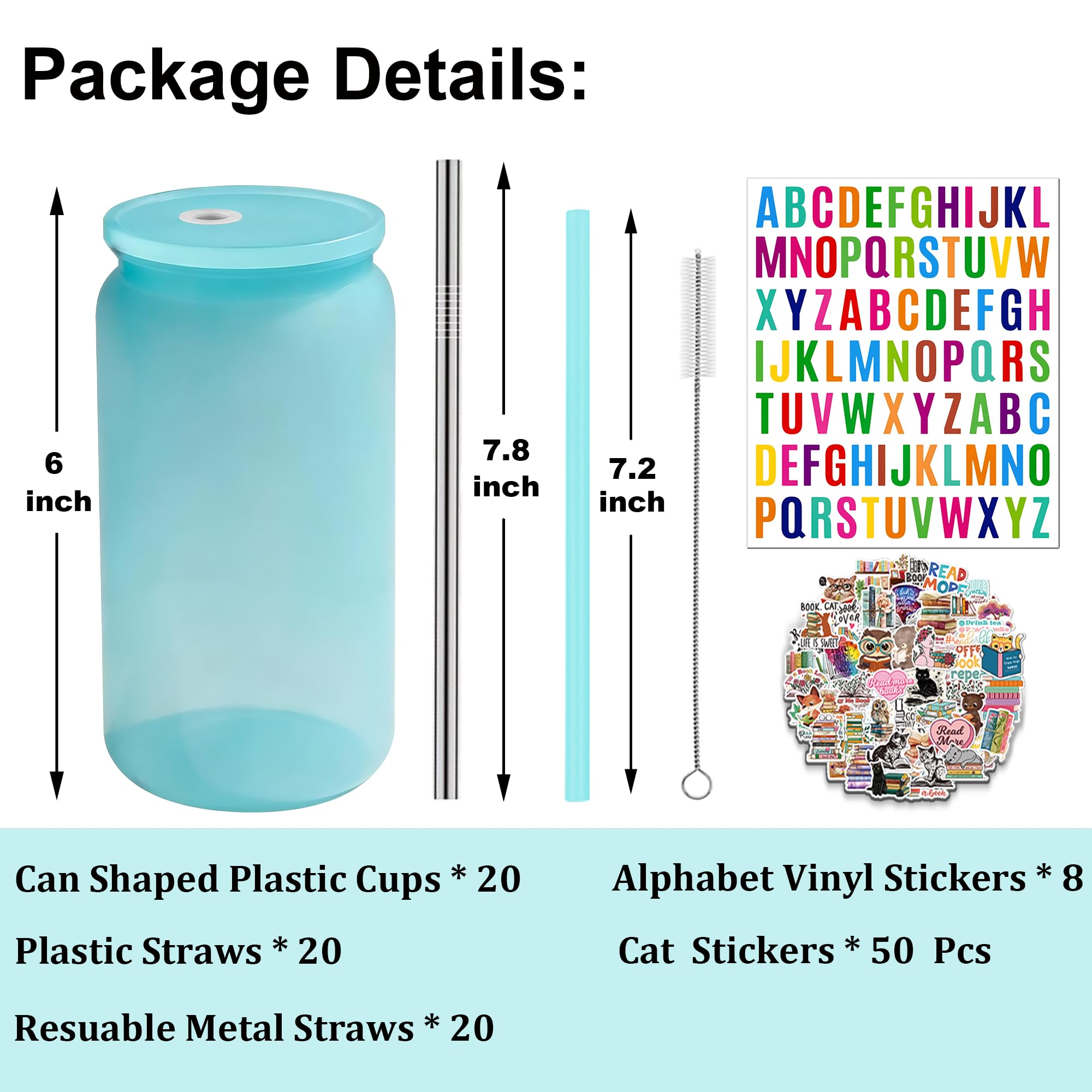 Wiederverwendbare Kunststoffbecher mit Deckel und Strohhalmen und DIY-Aufkleber, 473 ml, Acryl, Einmachgläser, Eiskaffee, Trinkgläser, Becher für Park, Picknick, Pool, Party, Giveaways