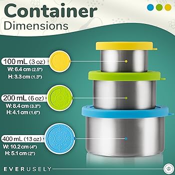 Everusely - Stainless Steel Food Containers - 3 Pack
