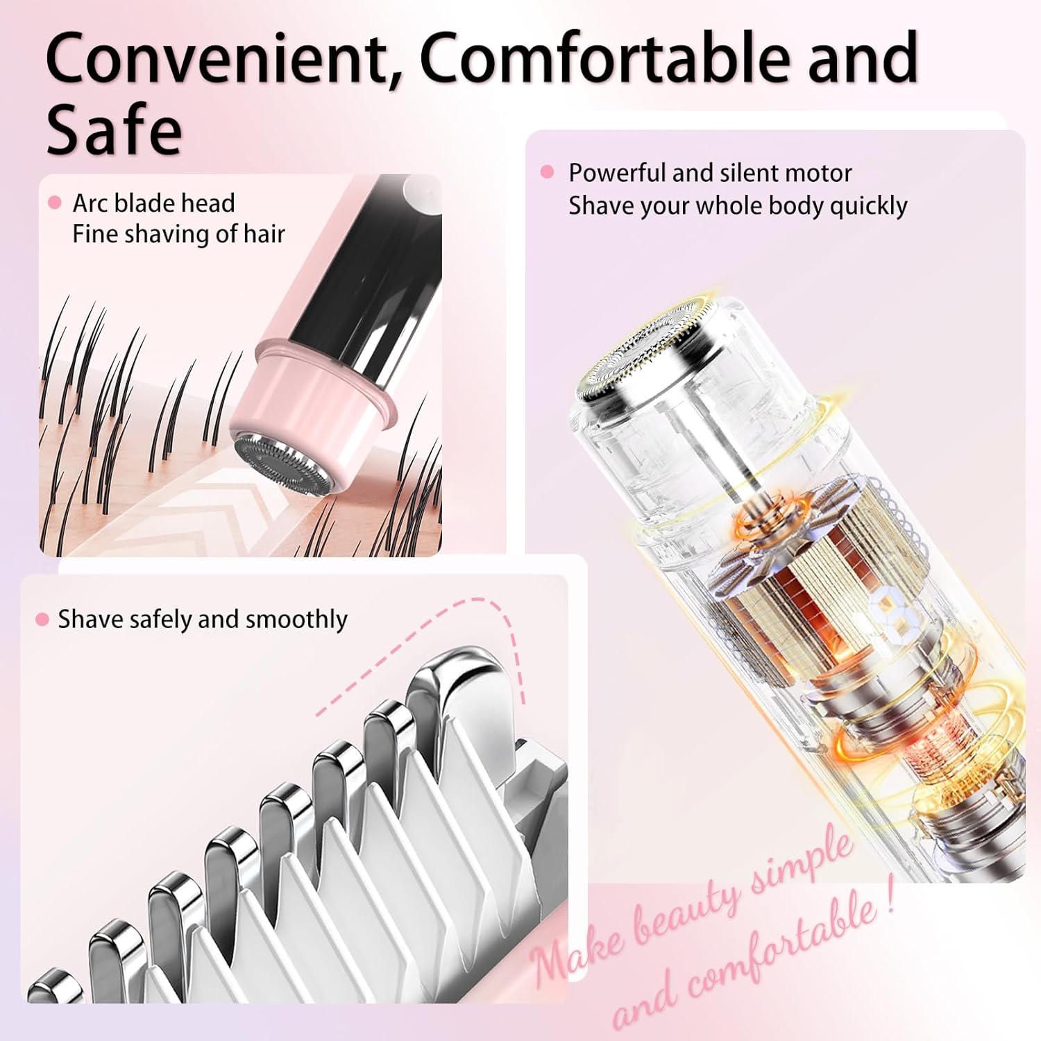 Professional 2-in-1 Bikini Trimmer for Women, Painless Dual Head Electric Shaver & Razor, IPX7 Waterproof Rechargeable Lady Shaver for Body, Face, Underarm, Private Area with LED Display - Image 3