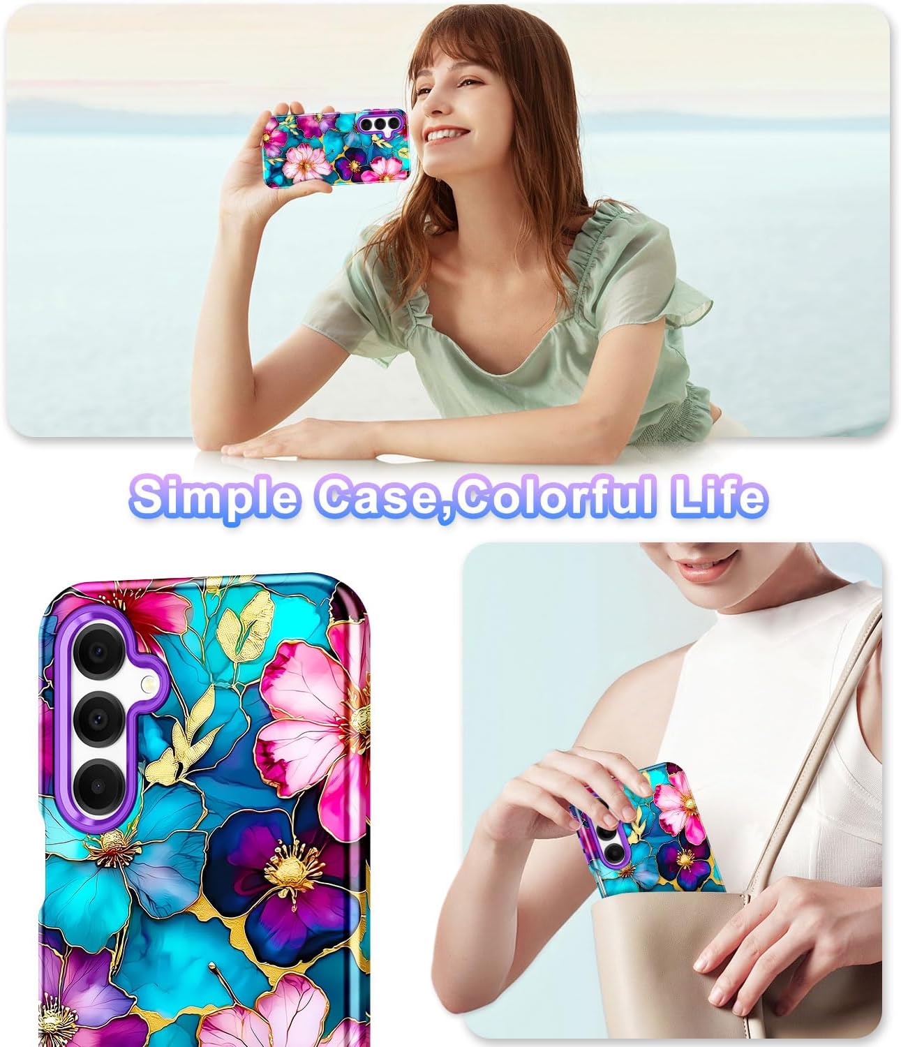 Btscase for Samsung Galaxy A16 5G Case, Marble Pattern 3 in 1 Heavy Duty Shockproof Full Body Rugged Hard PC+Soft Silicone Drop Protective Women Girl Cover for Samsung Galaxy A16 5G,Colorful - Image 6