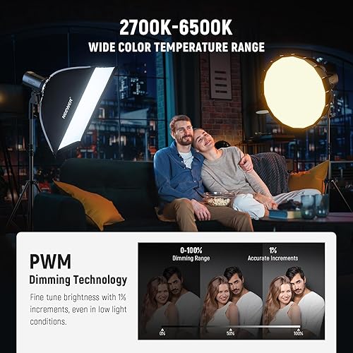Miniatura 5 de NEEWER MS150B 130W bicolor LED luz de video, mini iluminación de fotografía portátil COB con control de aplicación, modo 2.4G, iluminación de salida