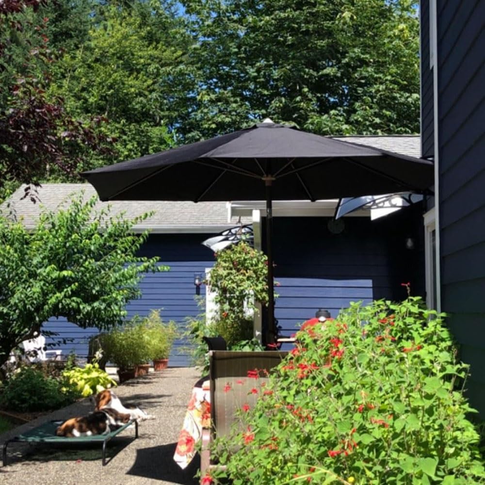 Tissu De Parasol De Rechange Pour Parasol De Terrasse Jardin Cour, Toile De Parasol De Rechange Extérieur 200/230/250/270/300/350cm 6/8 Baleines Housse De Rechange Pour Parasol(Black,3m/10f