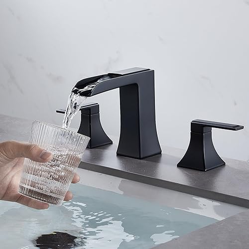 Miniatura 2 de Grifo de baño de 3 agujeros, grifos de baño en cascada para fregadero central de 8 pulgadas o 4 pulgadas, grifo de tocador de dos manijas con
