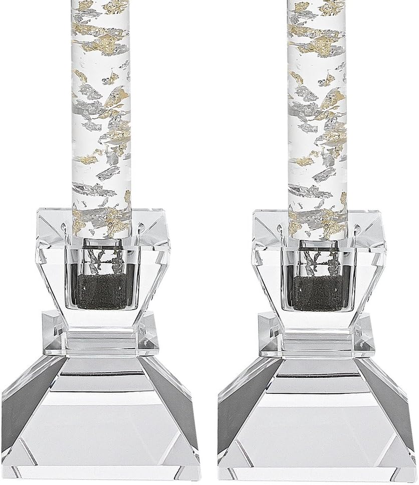 Badash Saturn Crystal Candlestick Holders - Set of 2 Tapered Candle Holders - Beautiful Handcrafted Crystal Accents Perfect for Modern or Traditional Decor