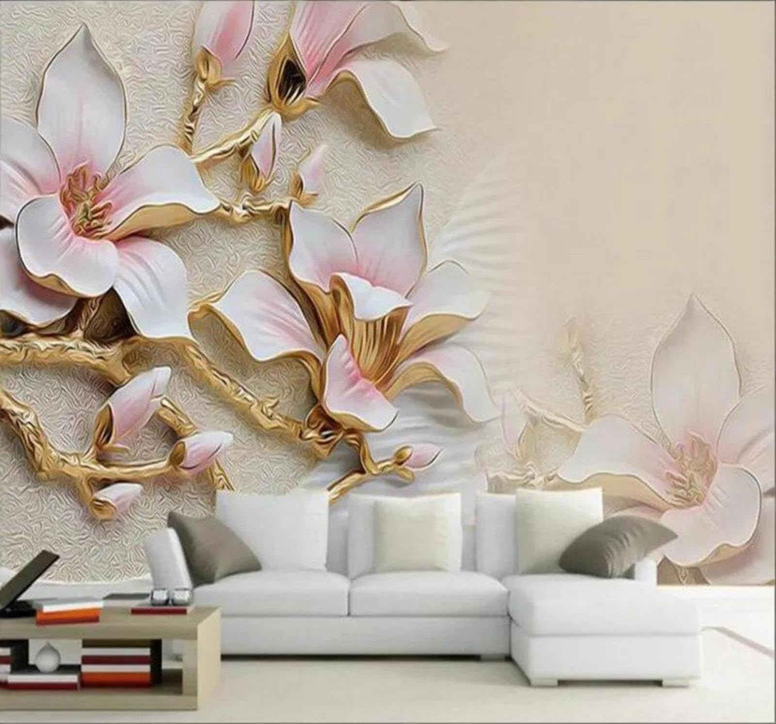 Wallpaper-3D-Xlm 400Cm×280Cm(B×H) Minimalist Relief Beautiful Magnolia Art 3D Wallpaper Easy Install Feature Office Living Room Sofa Bedroom Tv Background Wall Decoration-400Cm×280Cm