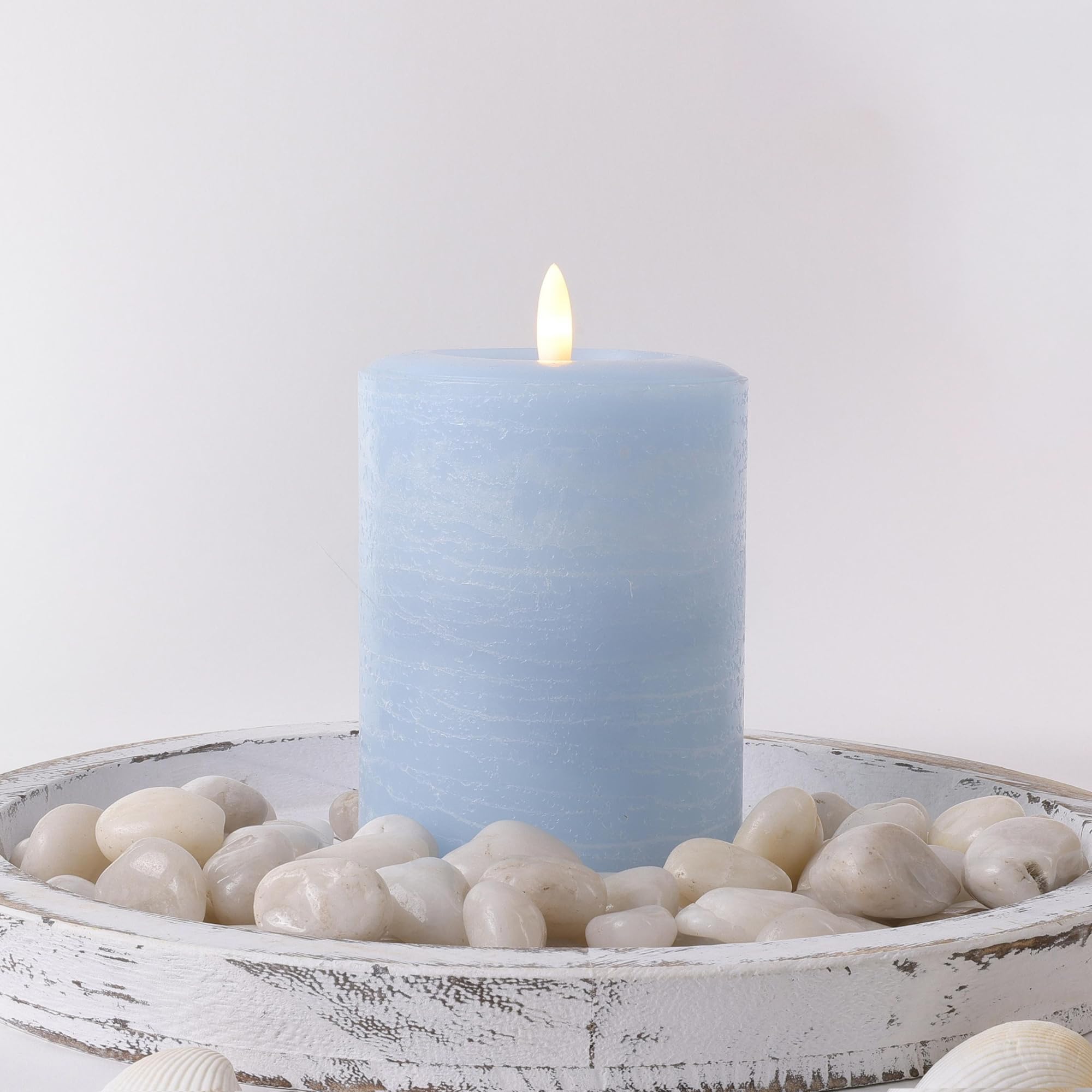 LumiPur Signature Coastal Collection Natural Glow Flickering Flameless LED Wax Pillar Candle (3.5" x 5", Powder Blue)