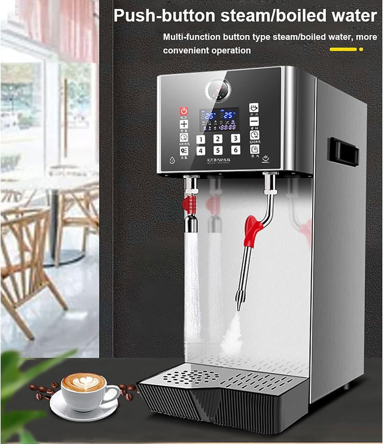Mousseur à Lait électrique Professionnel 2200 W, 4 en 1 (12 L), entièrement Automatique, avec Chauffe-Lait, mousseur et Fouet, écran intégré, idéal pour Cappuccino et Latte.