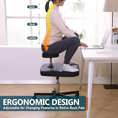 Miniatura 4 de Silla de meditación para TDAH, silla ergonómica con patas cruzadas con ruedas, silla arrodillada para oficina y hogar, sillas de TDAH para adultos