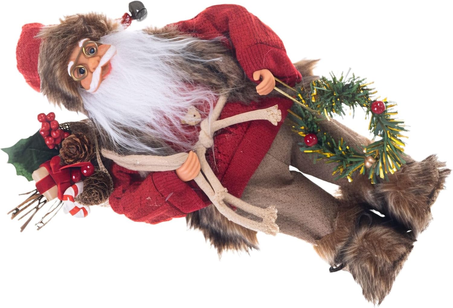 Santa Claus Ornament Christmas Decoration with Wreath for Holiday Home Decor and Tree Ornament Display