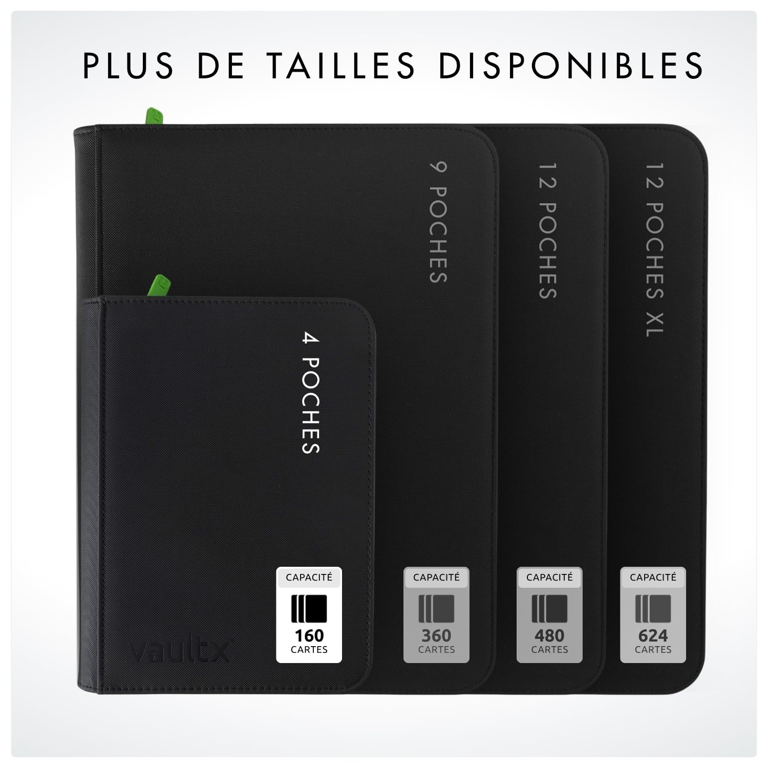 Vault X Classeur pour cartes de collection à 4 poches avec fermeture éclair, 160 cartes, matériel Exo-Tec pour album, 20 pages à chargement latéral, TCG (Noir)