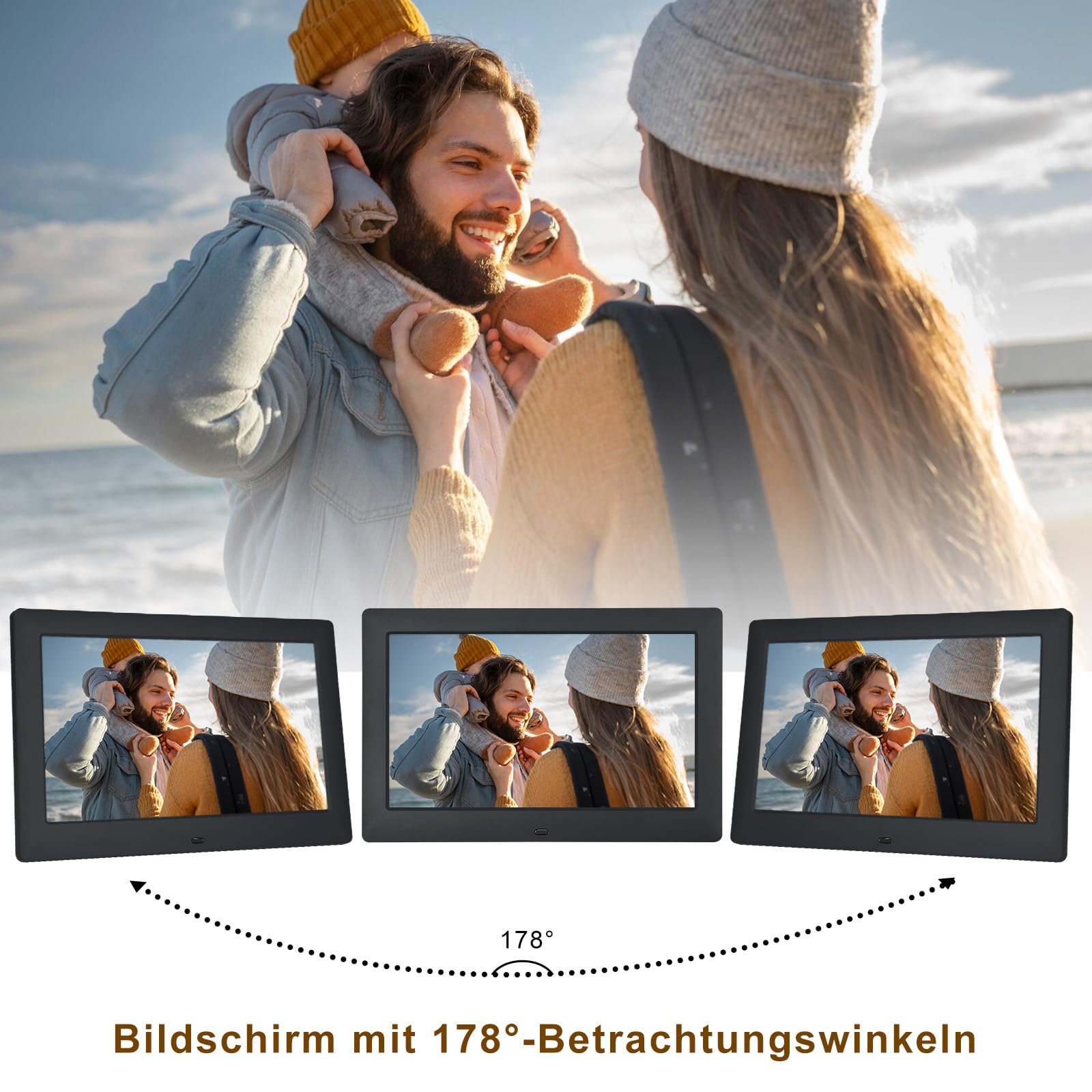 TSITSC 10.5 Zoll Digitaler Bilderrahmen, 1280 * 720 IPS Bildschirm Elektronischer Bilderrahmen Kalender/Uhrfunktion/Musik/Foto-/Videoplayer mit Fernbedienung, unterstützt USB/SD-Karte (Schwarz)