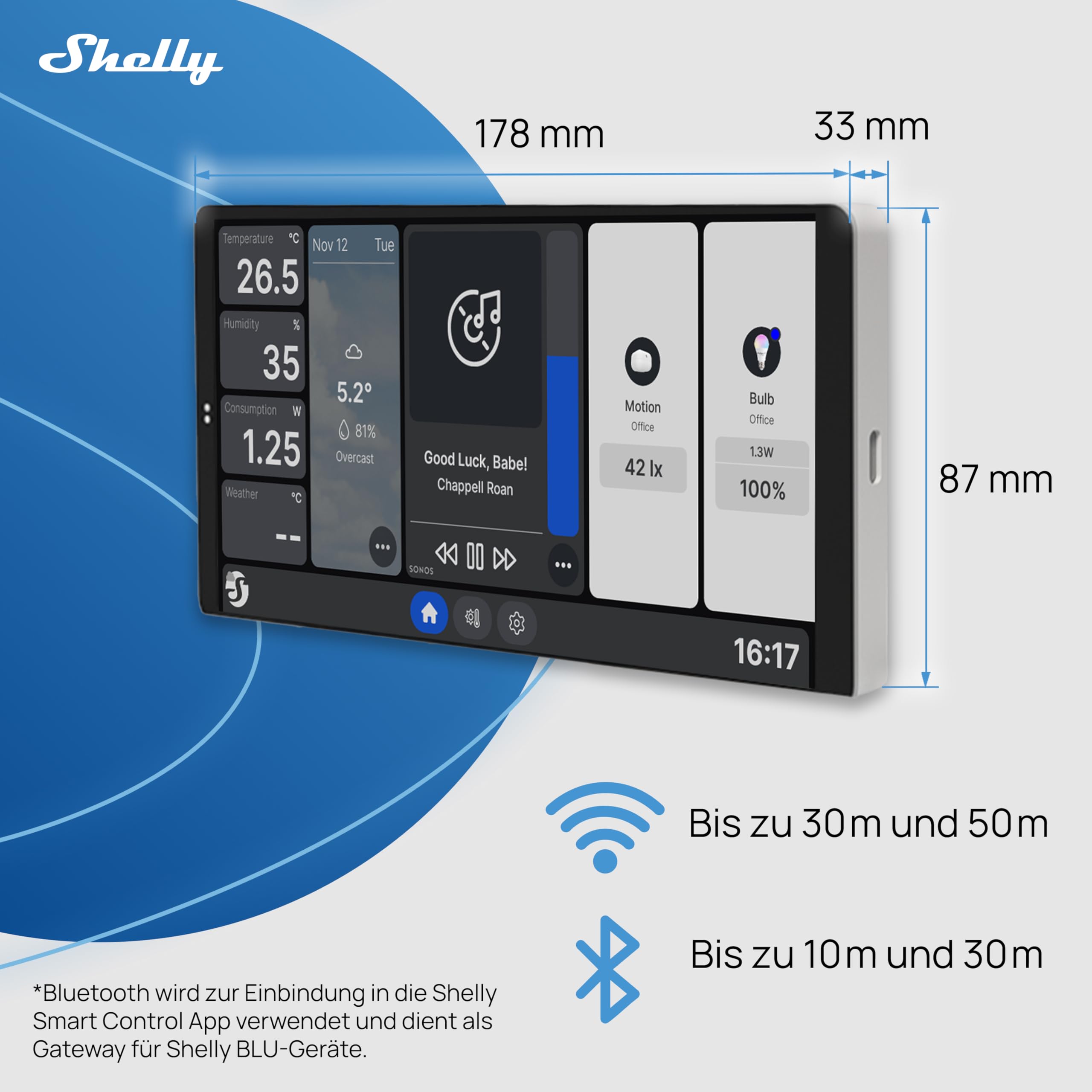 Shelly Wall Display x2 Silver + BLU H&T Silber (Bundle) - WLAN-Smart-Home-Bedienfeld, Thermostat, Integriertes 5A-Relais, Neutralleiter Erforderlich, Umweltdaten, Steuerzentrale, Alexa & Google Home