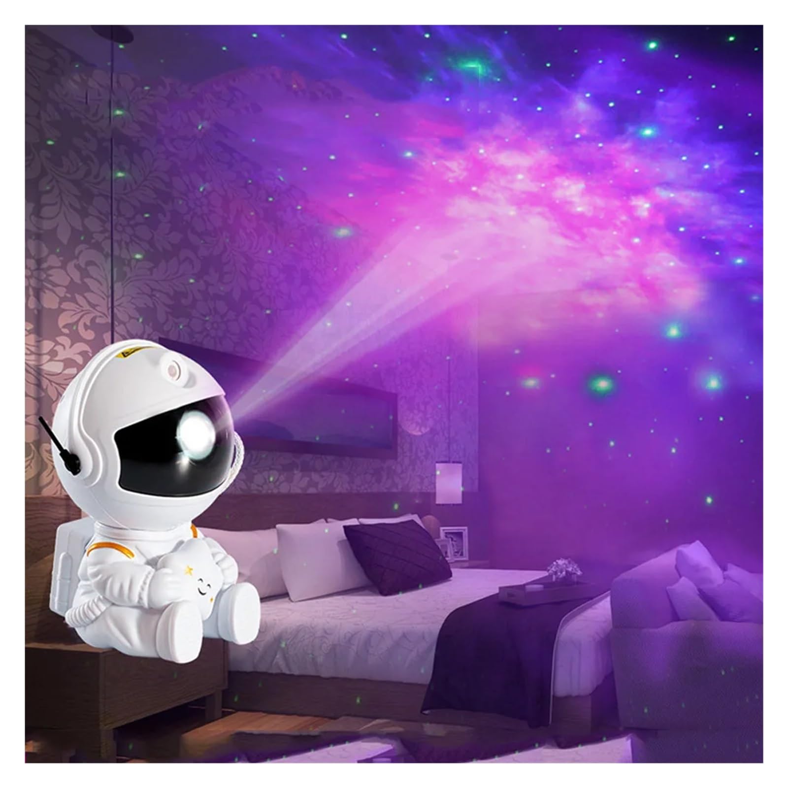 Projekcja Światła Spaceman Star Galaxy LED Projektor Nocne Światło Lampa Ambient Do Dekoracji Pokoju Sypialni Prezent Na Imprezę Świąteczną Projekcja W Wysokiej RozdzielczośCi(White hold the star)