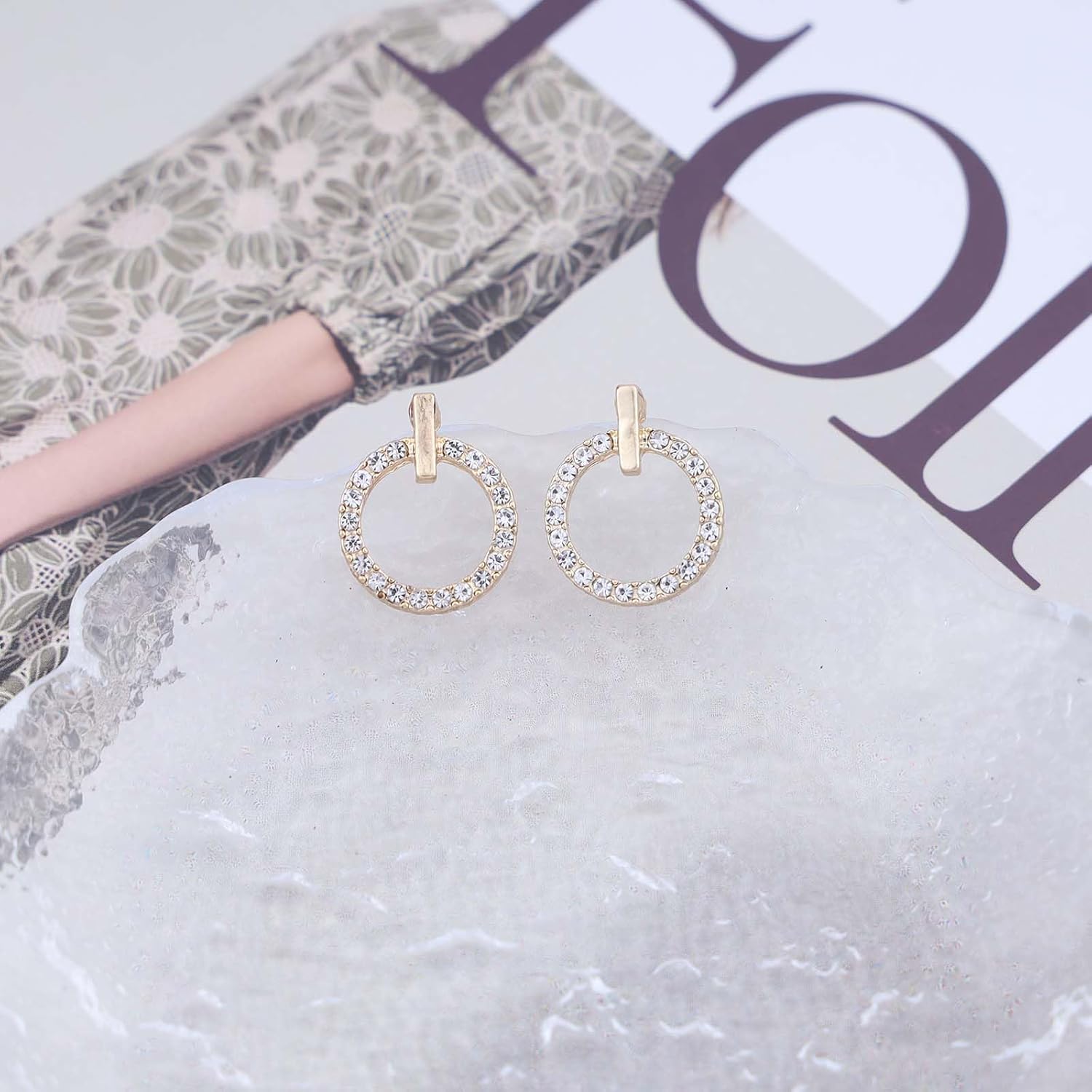 Boho CZ Circle Earrings Open Circle Stud Earrings Gold Tiny CZ Circle Earrings Rhinestone Round Earrings Geometric Bar Stud Earrings Jewelry for Women - Image 6