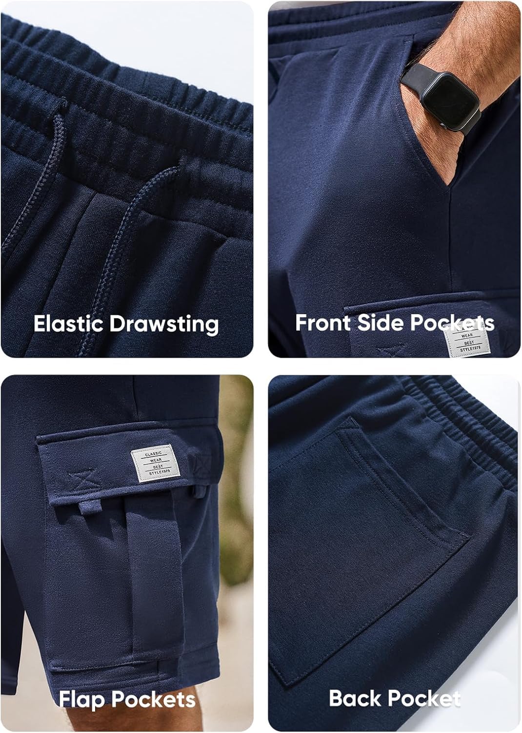 Q - RIOUS Pantaloncini cargo da uomo casual in cotone con coulisse elastica in vita atletica allenamento palestra jogger pantaloncini con 5 tasche