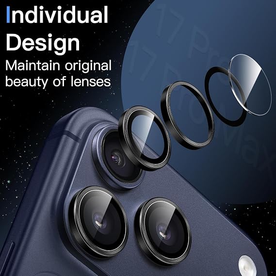 Enfein iPhone 17 İle Uyumlu CmCov Kamera Lens Koruyucu Kolay Tak Çıkar Ergonomik İnce Tasarım Kırılma Ve Çizilme Önleyici Siyah