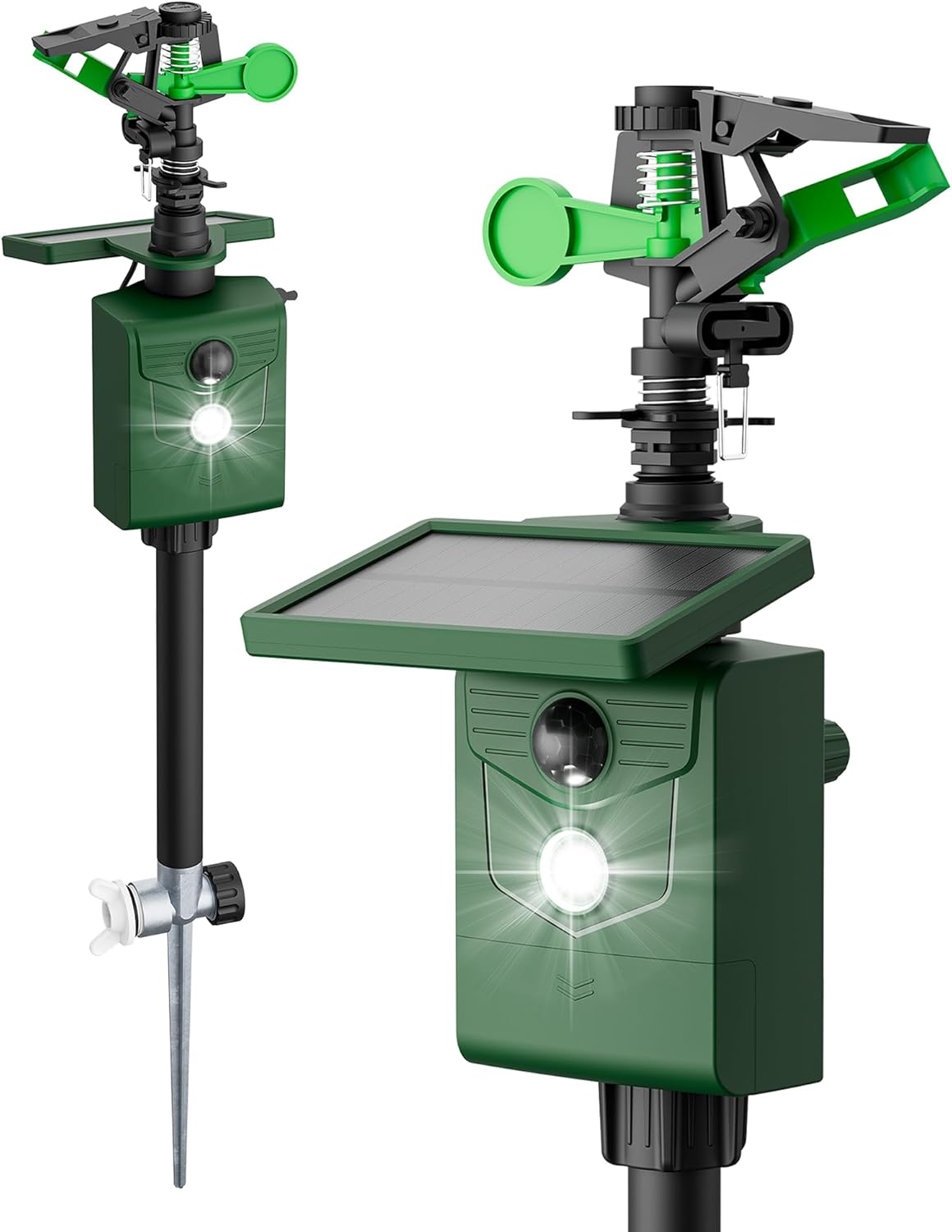 Motion-Activated Sprinkler, Solar Animal Repellent Outdoor - 2 Pack Deer Cat Deterrent with Motion Sensor & Flashing Lights, Protects Yard & Garden from Deer, Cats, Raccoons