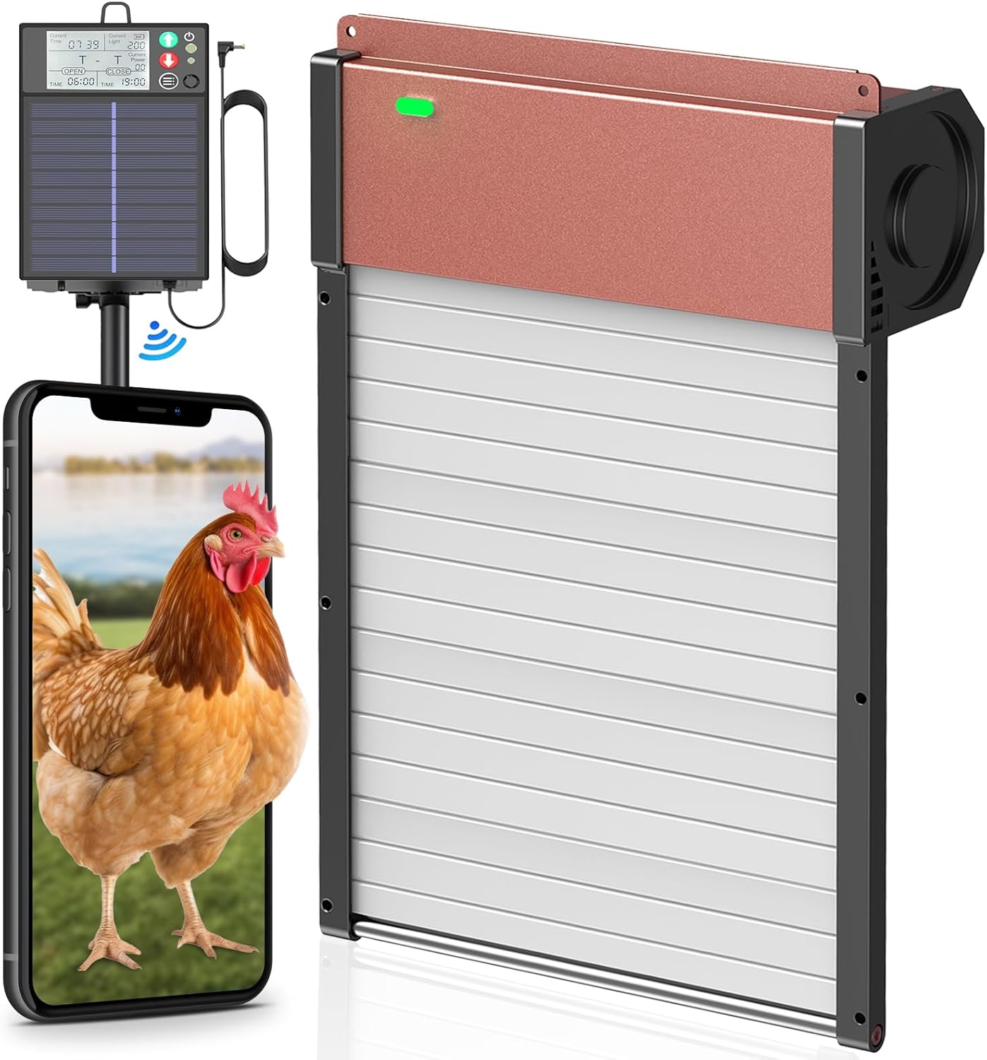 Large Automatic-Chicken-Coop-Door-Solar - Powered, LCD Display with Smart Timer, Light Sensor & Anti-Pinch Safety, Remote Control 4 Modes Aluminum