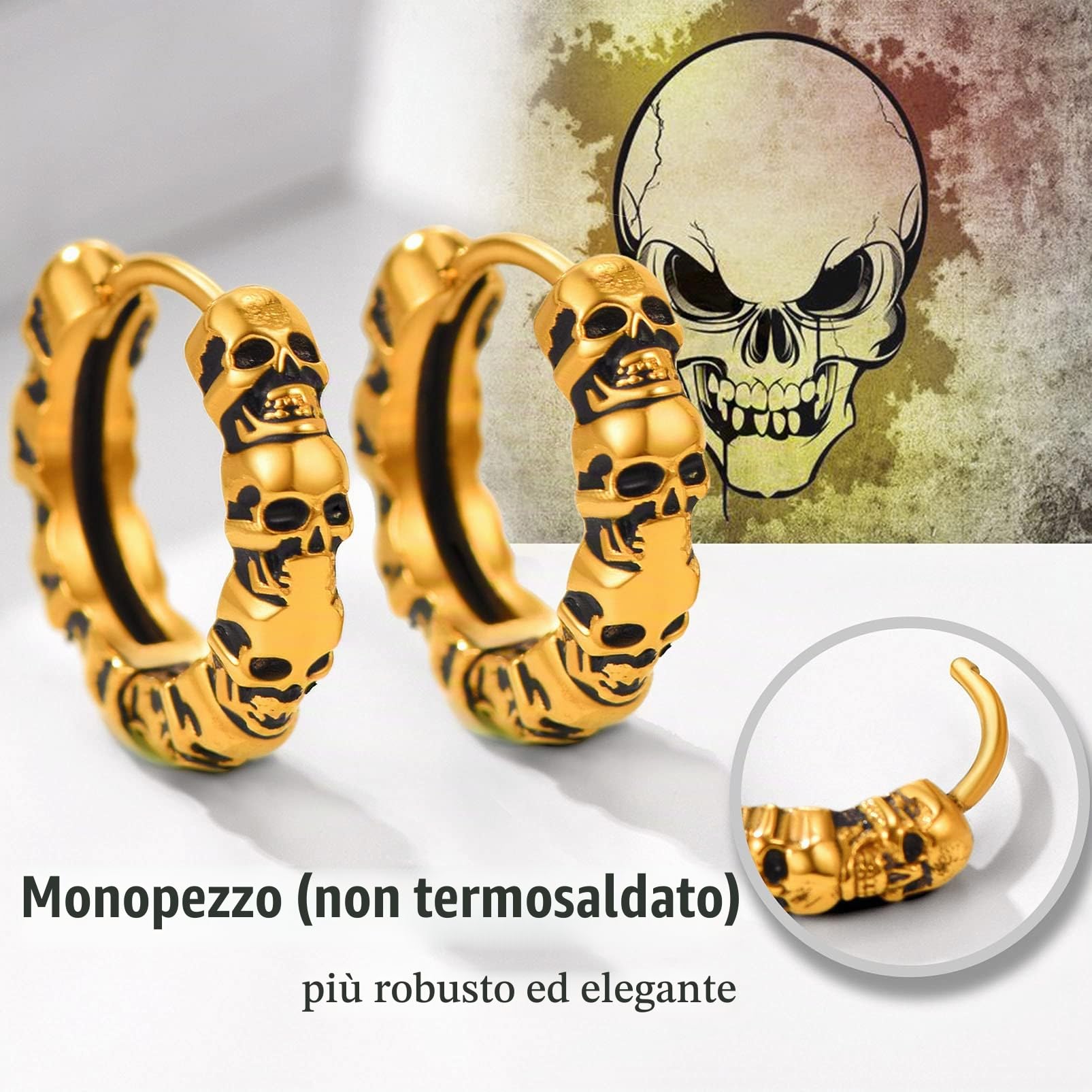PROSTEEL Orecchini Teschio Donna Uomo Punk in Acciaio Inossidabile 11mm con Confezione Regalo