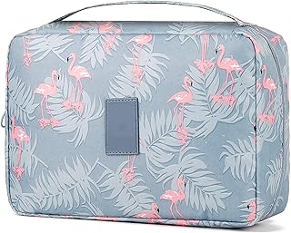 House of Quirk Hanging Travel Toiletry Bag Cosmetic Makeup Bag Organizer for Women and Girls (Grey Flamingo)