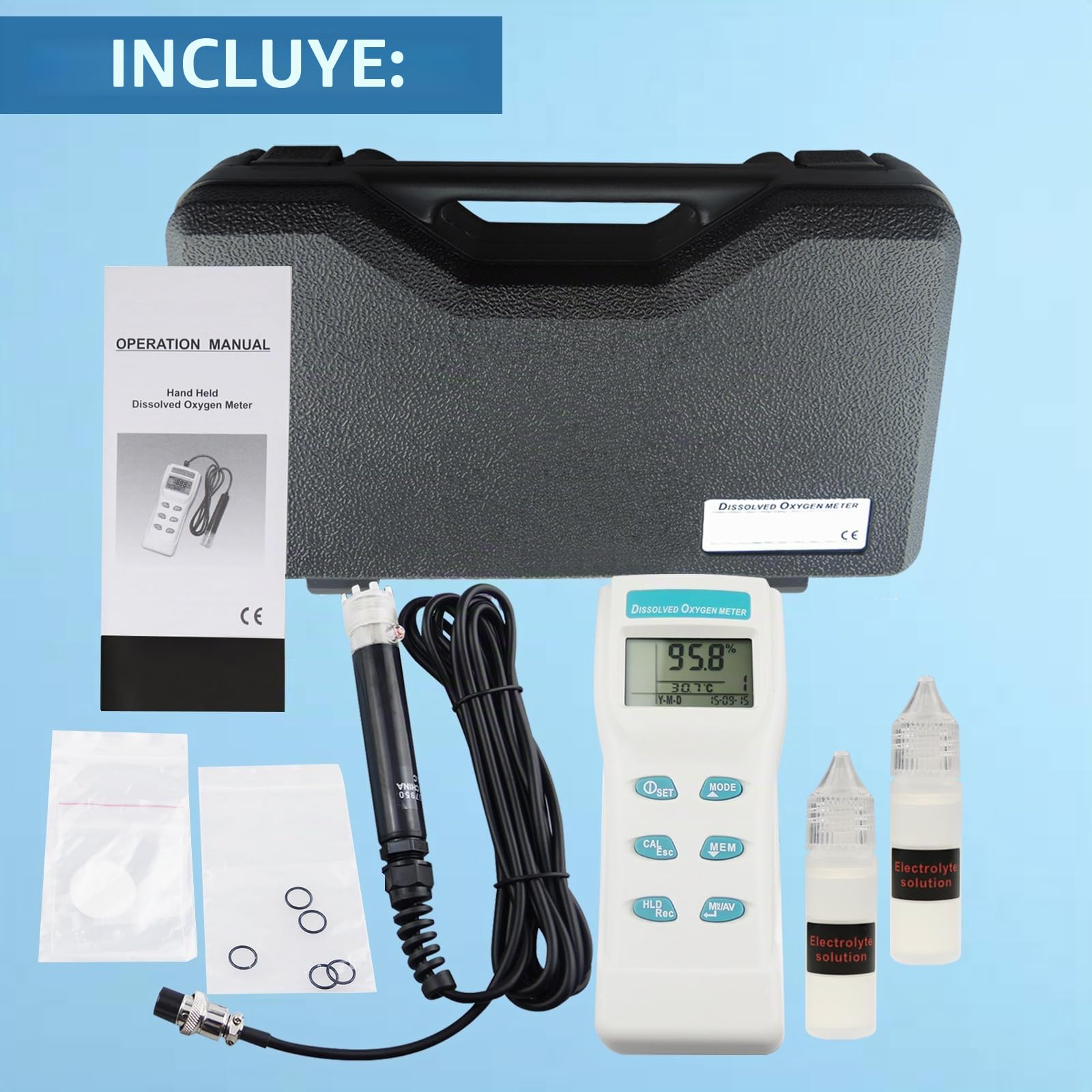 Gain Express Probador de calidad del agua del medidor de oxígeno disuelto grande LCD digital profesional con función de memoria ATC 99