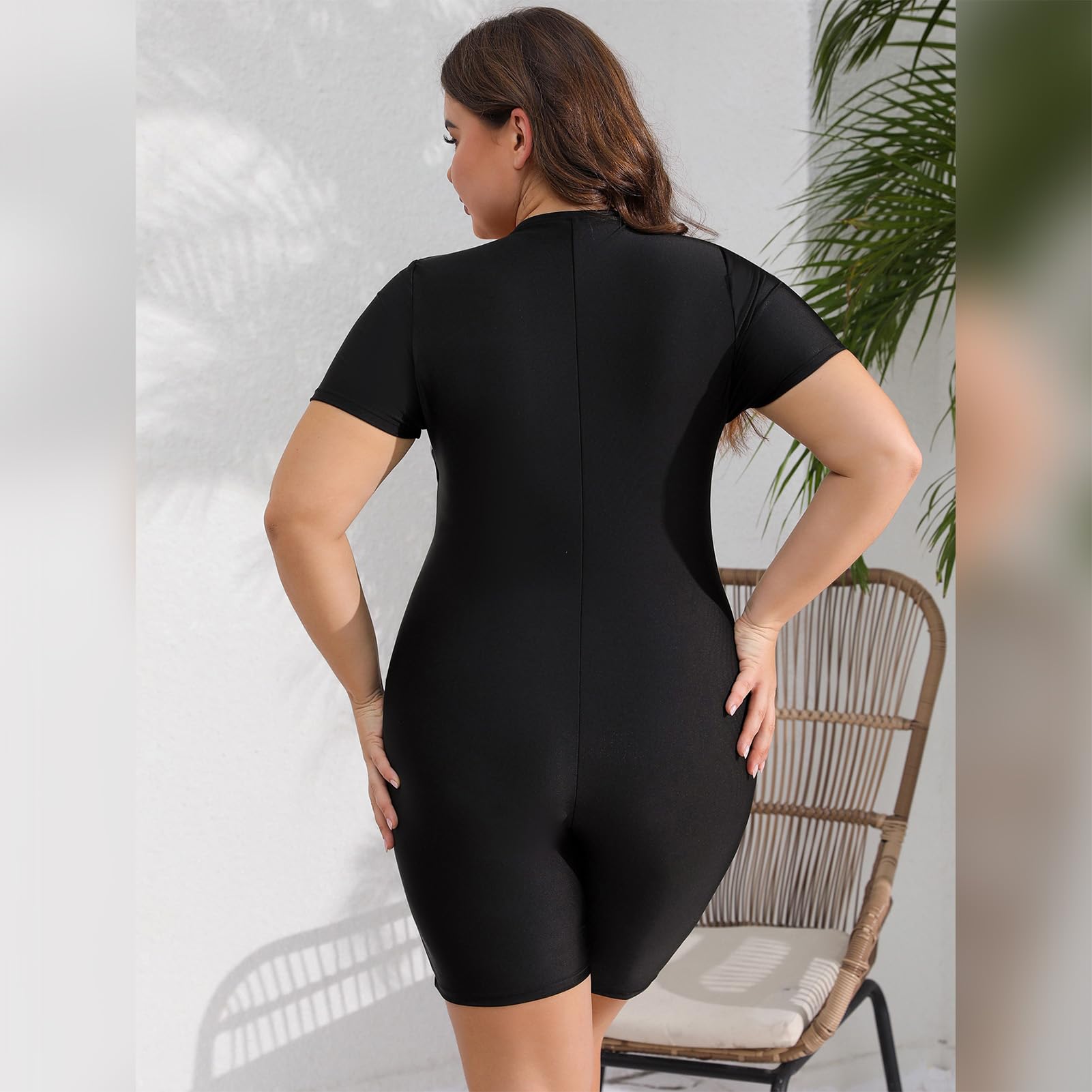 Traje de baño de talla grande para mujer, traje de baño de manga larga con cremallera, protector de erupción de alta elasticidad, traje de baño de una pieza, traje de baño modesto con
