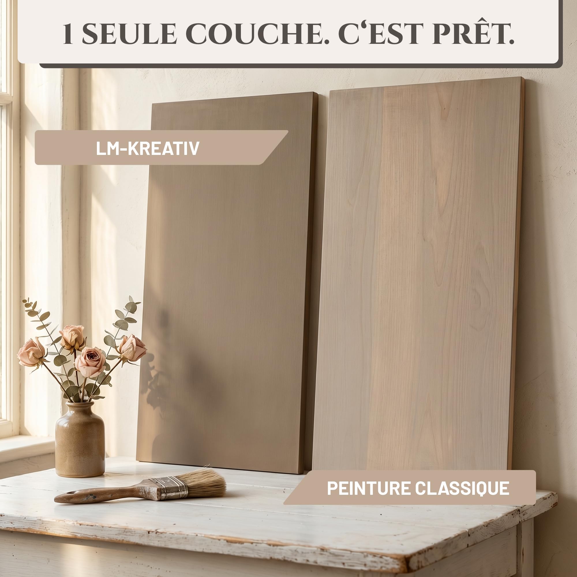 LM Peinture Meuble 500 ml - Sable - | Peinture Meuble Cuisine Sans Ponçage | Haute Couvrance pour Intérieur et Extérieur | Faible Odeur et Écologique
