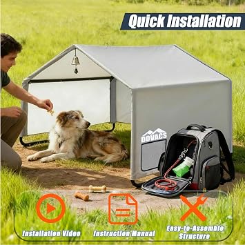 3 in 1 Extra Large Dog House Outdoor,Dog Shade with Roller Shutters and Removable Rear Door,Outside Sun Rain Canopy Pet House for Pet Cat Chicken Livestock 4'x 4'x 3.3'