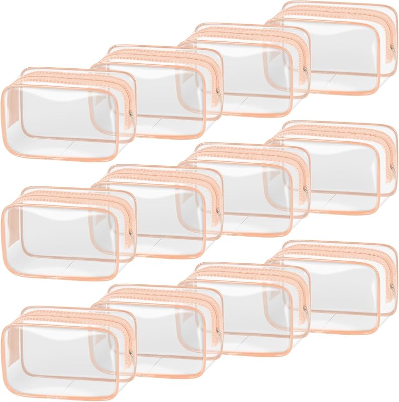 TISRATOK 12 Necessaires transparentes para maquiagem com zíper, cor laranja-rosa