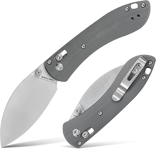Vosteed Cuchillo plegable ligero, pequeño cuchillo de bolsillo de barra cruzada con clip para hombres y mujeres, moderno cuchillo de corte Shilin