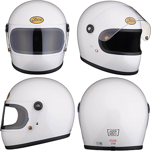 Miniatura 2 de TT&CO - Casco de motocicleta retro Star SGDOT estándar con escudo blanco incluido, casco de cara completa para motocicleta, aprobado por DOT