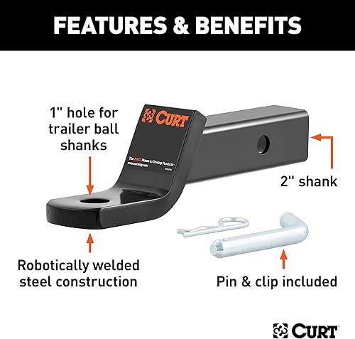 Miniatura 4 de CURT 45032 Clase 3 Montaje de bola y pasador de enganche de remolque, se adapta a receptor de 2 pulgadas, 7,500 libras, orificio de 1 pulgada, caída