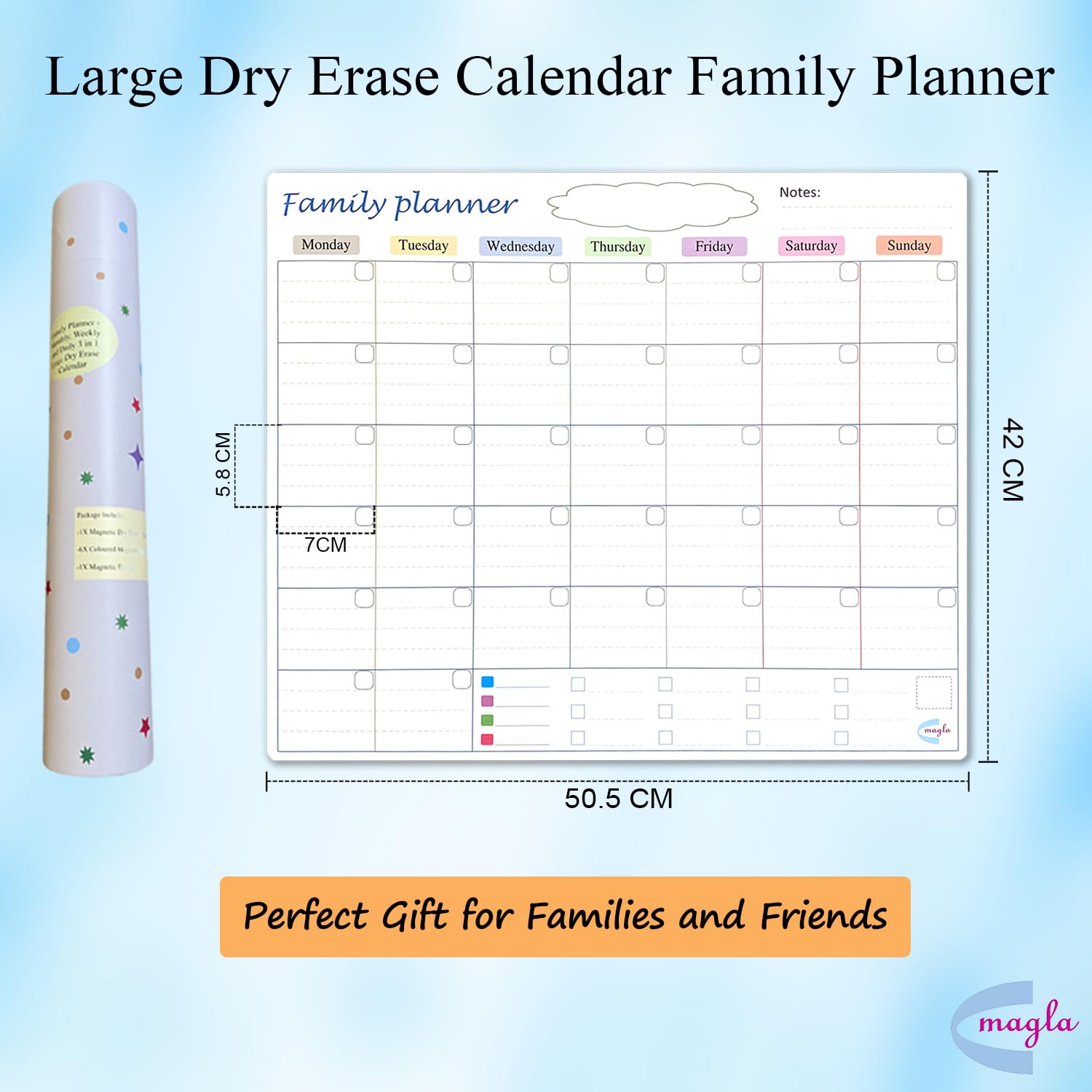 Large Magnetic Monthly Planner Whiteboard for Fridge by Magla- Monday Start Family Calendar with Daily Notes Section - Image 4