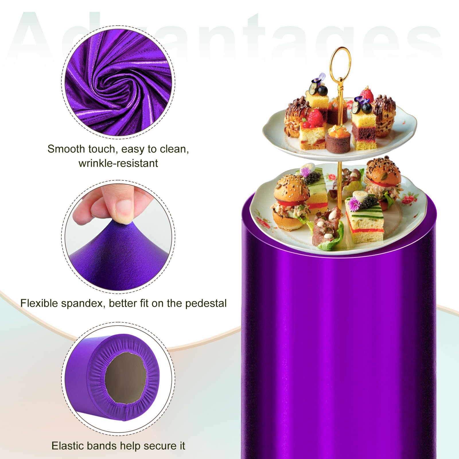 QUARKZMAN Juego De 5 Fundas Para Base De Cilindro De Spandex Moradas, Funda Para Base De Plinto Para Decoración De Fiestas Bodas Cumpleaños, Solo Contiene Fundas De Cilindro (Tela De Foil)