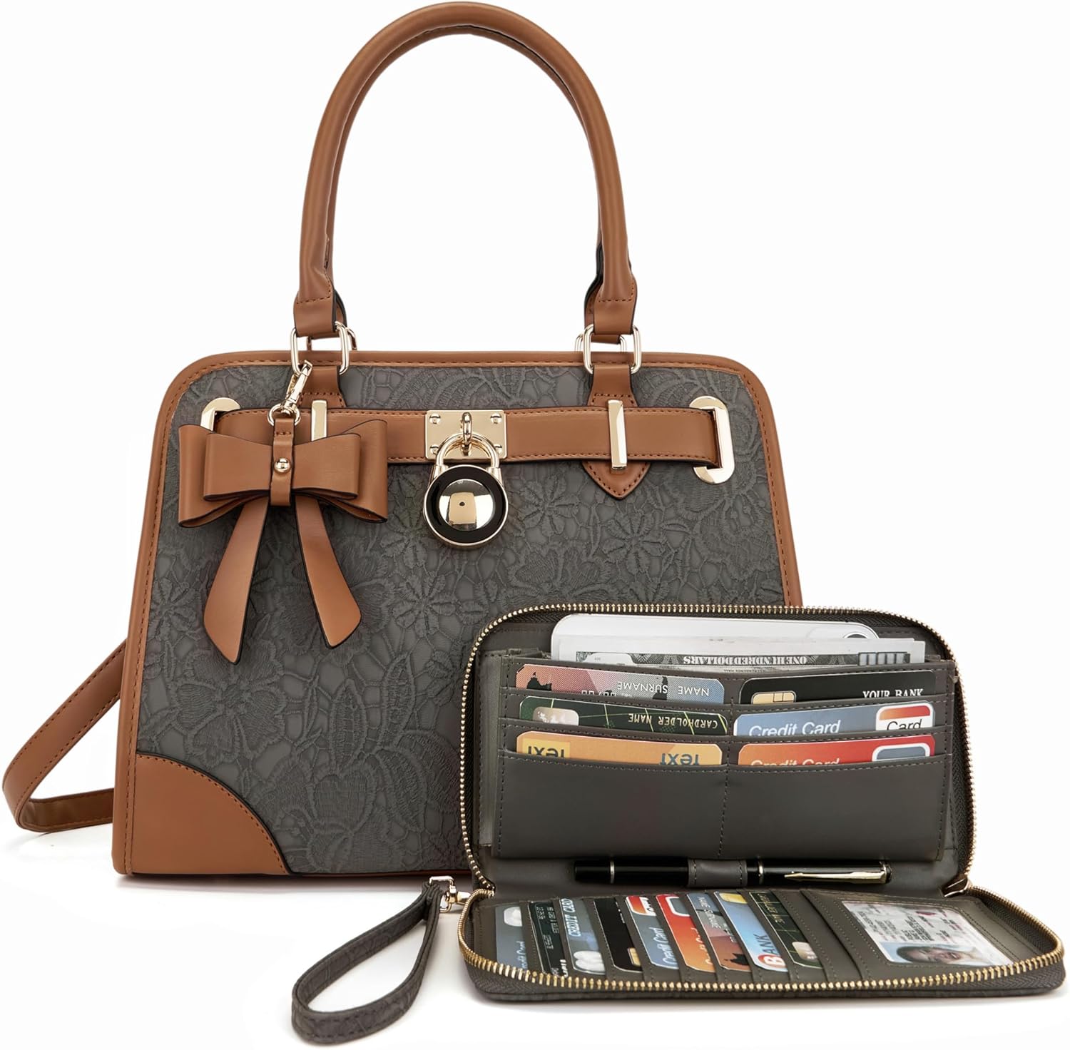 Qiyuer Medium Handbags For Women Vegan Leather Purses Set Satchel Tote Bags With Matching Wallet 2pcs