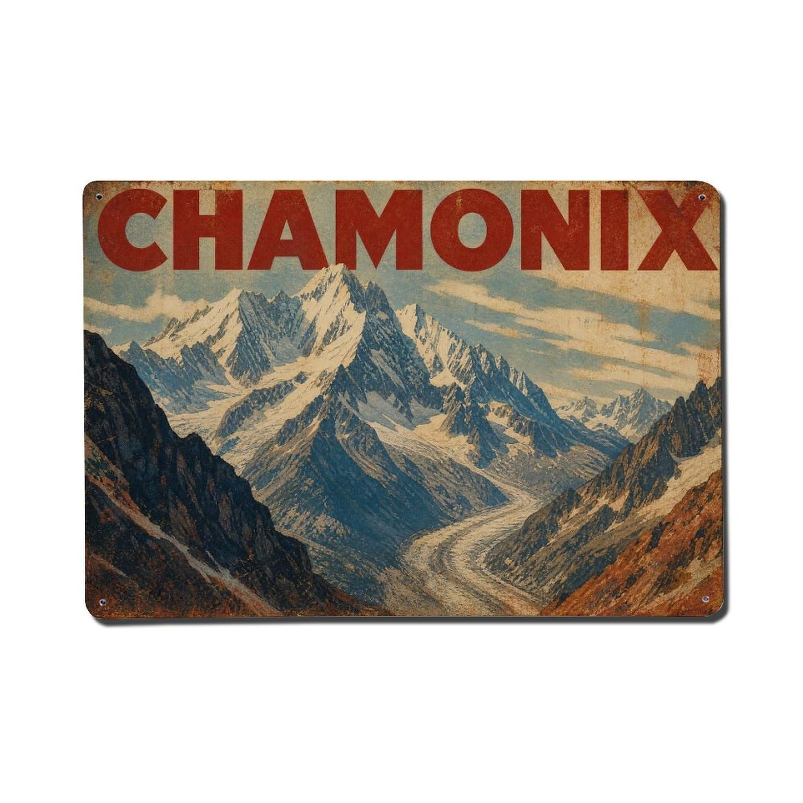 Vintage Travel Chamonix Mountain Panorama View France Metal Tin Sign