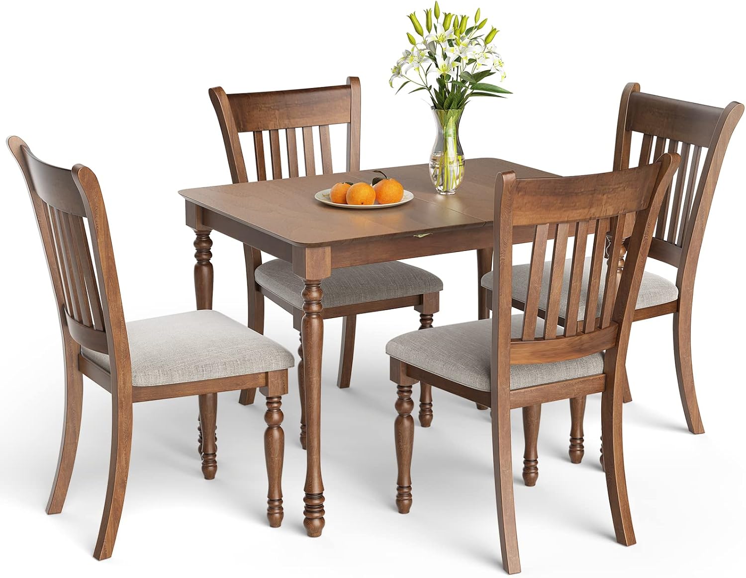 Giantex 5Piece Dining Table Set, Solid Rubber Wood