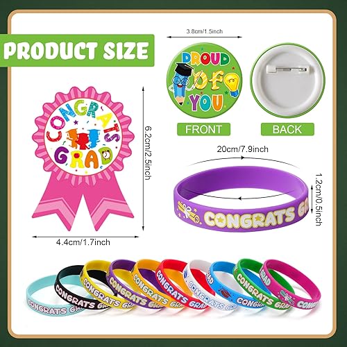 Miniatura 3 de Juego de 90 piezas de recuerdos de fiesta de graduación preescolar, 30 pulseras de goma de felicitaciones de jardín de infantes, 30 calcomanías de