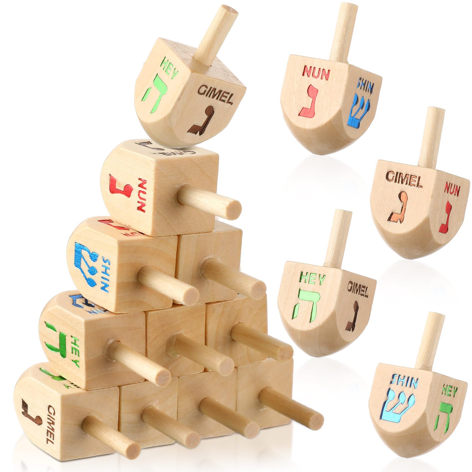 Libima 200 Pieces Hanukkah Wooden Dreidels Natural Wood Dreidels, 1.6 Inch