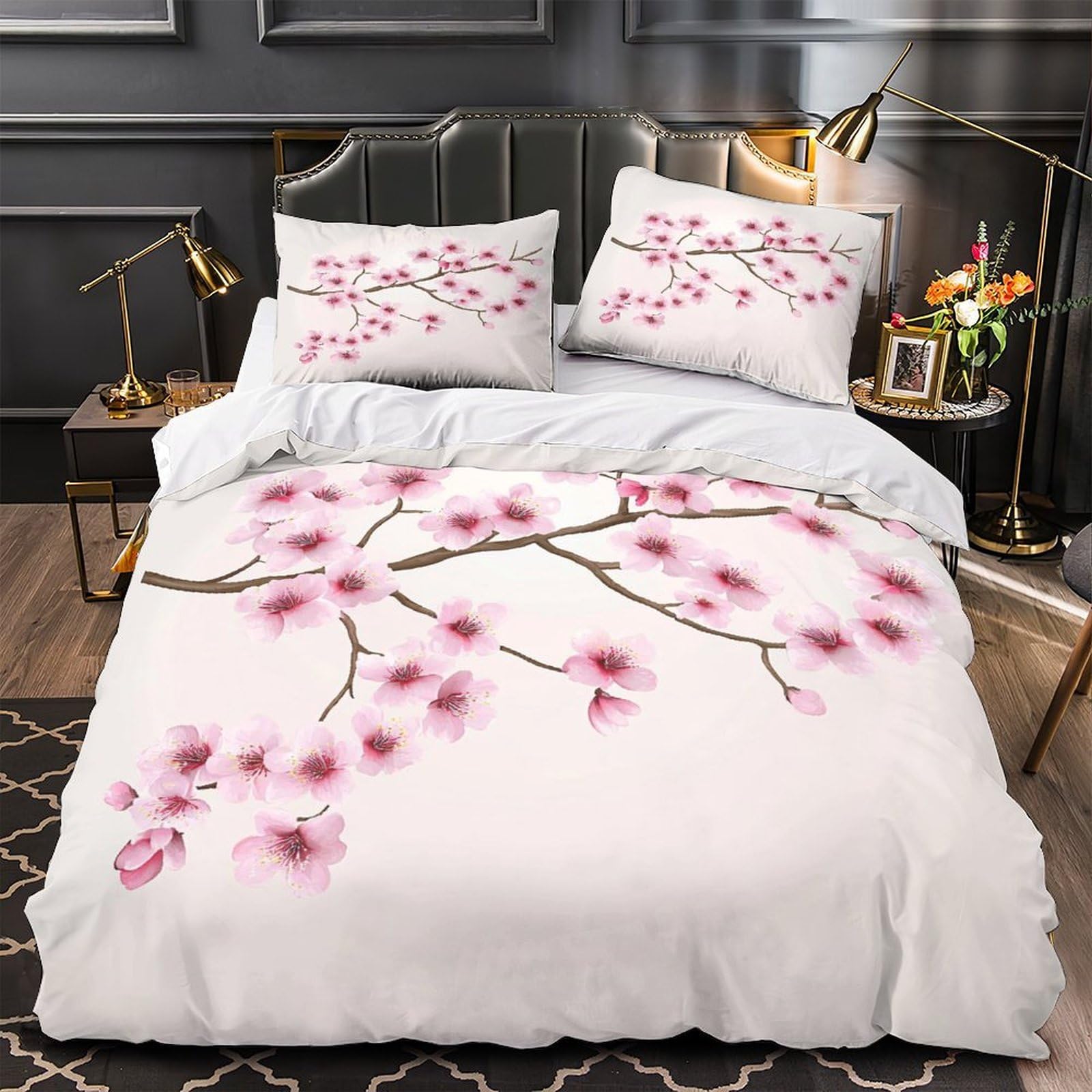 Linge de lit fleurs de cerisier 200x200 housse de couette microfibre 3D