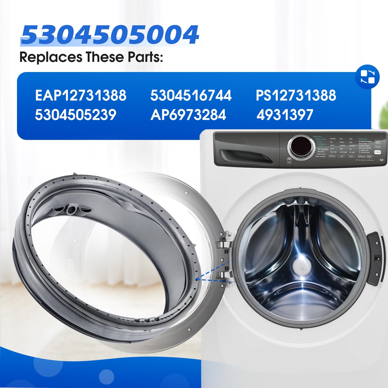 5304505004 - Sello de puerta de arandela compatible con Electrolux White-Westinghouse, pieza de repuesto 5304505239 5304516744 4931397 AP6973284 PS12731388 EAP12731388