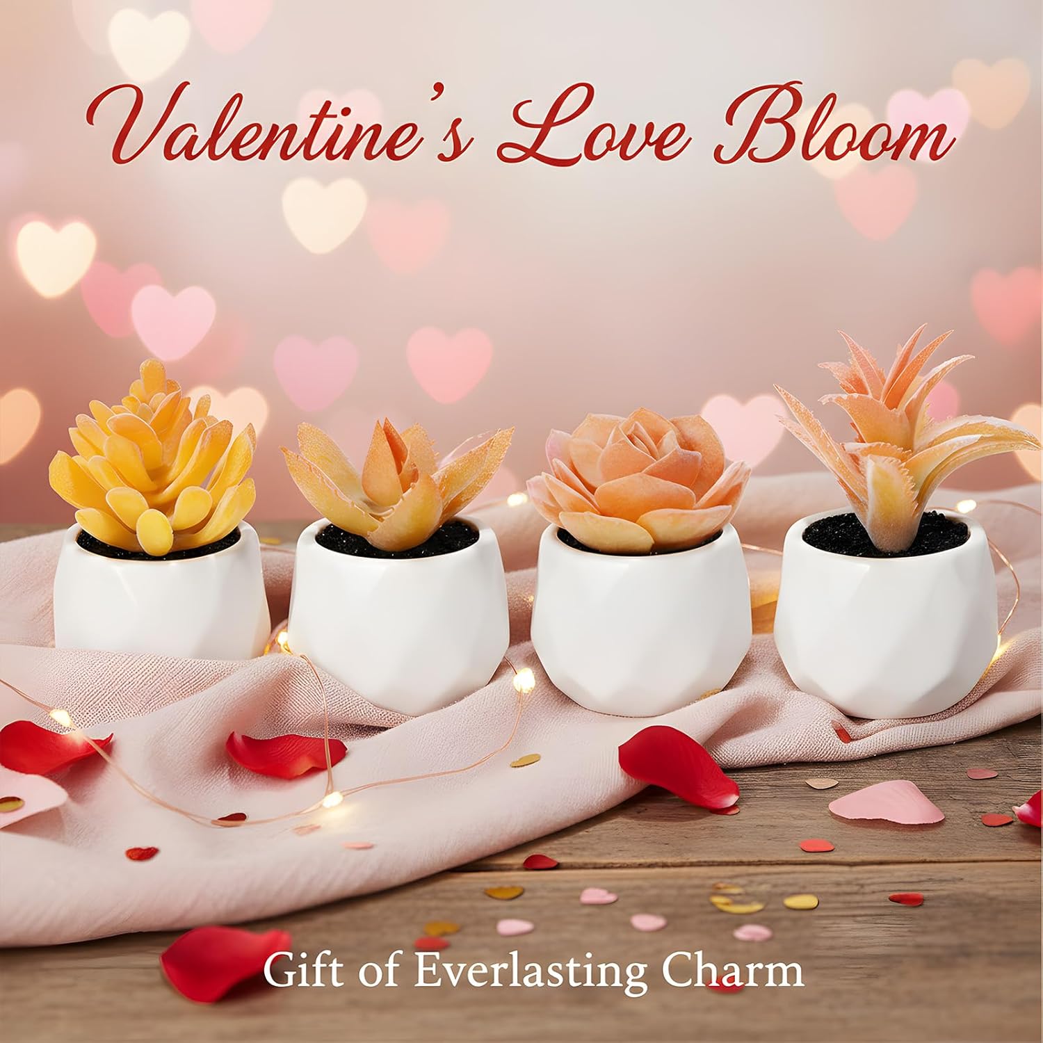 Tiita Artificial Faux Succulents in Pots, Mini Orange Fake Plants for Women Desk, Small Realistic Faux Succulents for Home Office Accessories Window Sill Bathroom Bedroom 4 Set, Orange - Image 2