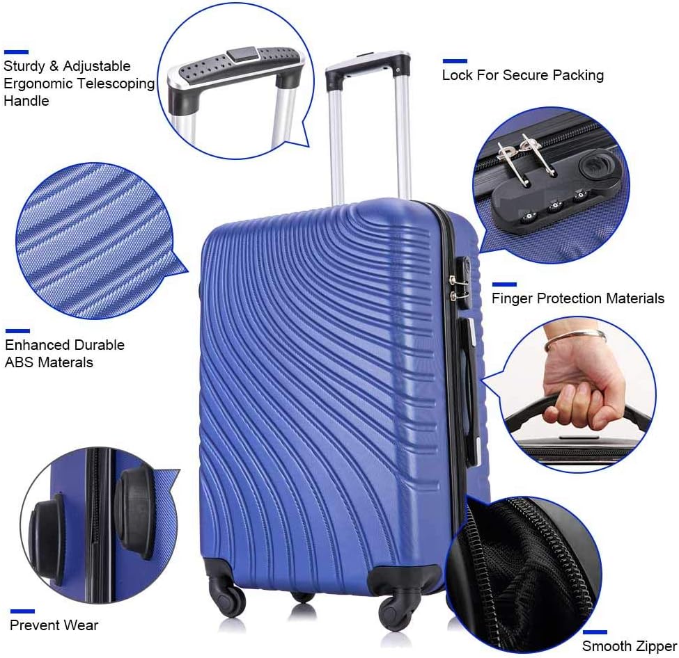 review Apelila Hardshell Luggage ABS Luggages Sets With Spinner Wheels Hard Shell Spinner Carry On Suitcase(Blue, 3 PCS 20 24 28 Inch)