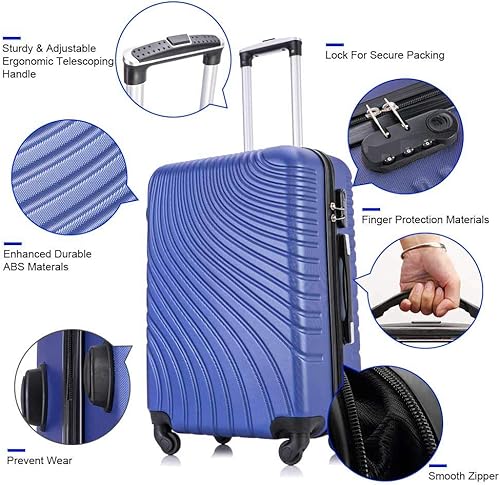 Miniatura 2 de Juego de equipaje ABS de 3 piezas con ruedas giratorias de carcasa dura Spinner maleta de mano Azul Patchwork Juegos de equipaje con ruedas