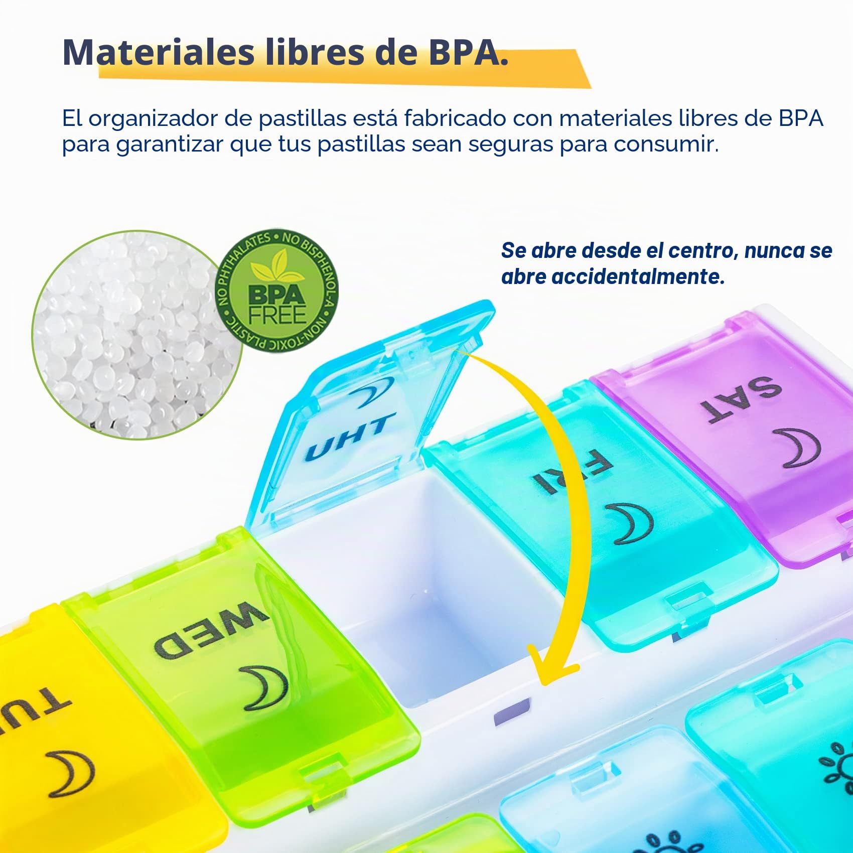 Mossime Organizador de píldoras grande XL 2 veces al día, pastillero semanal con tapas con bisagras, estuche de píldoras de vitaminas para medicamentos de 7 días, contenedor diario de píldoras