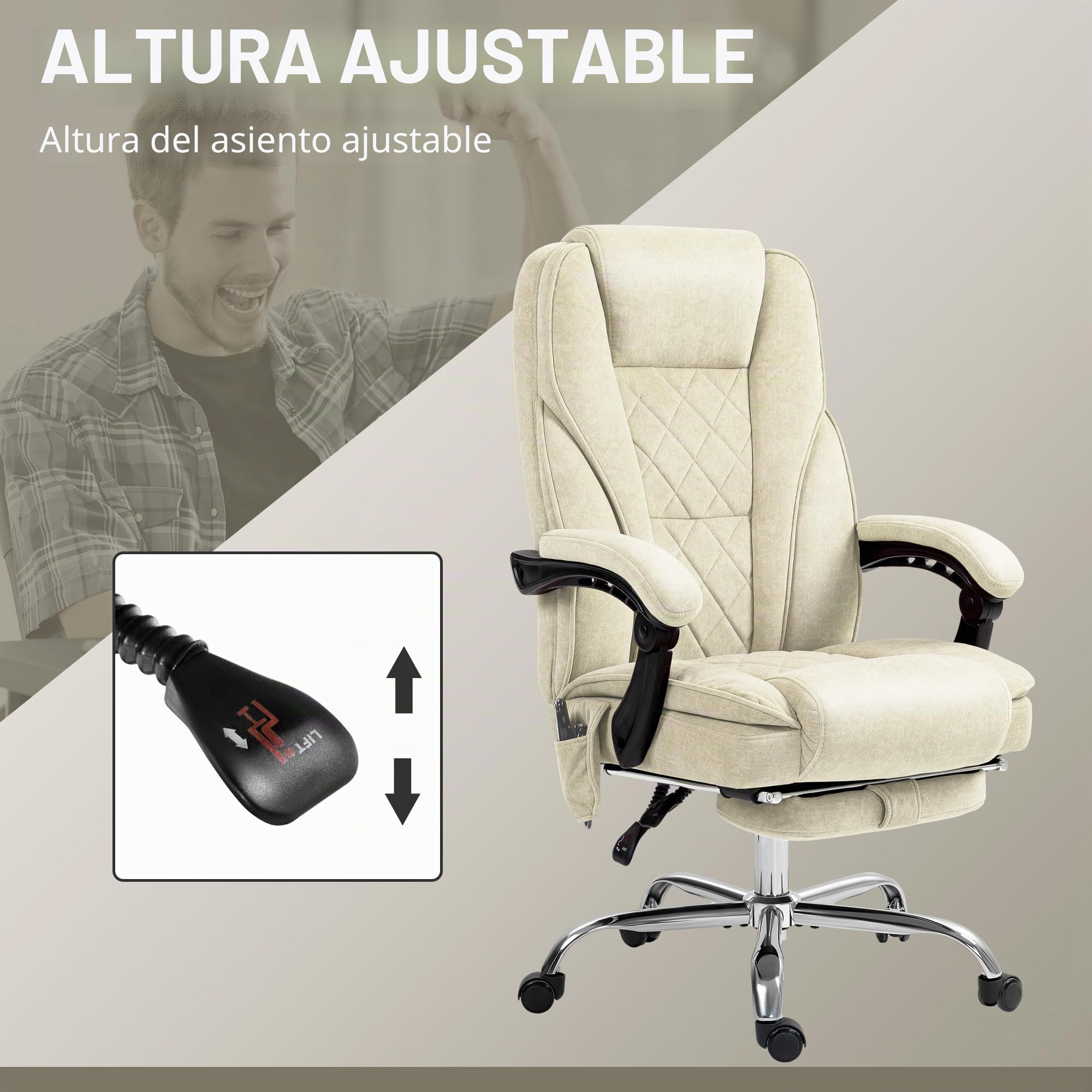 Vinsetto Silla de Oficina ergonómica con Masaje y calefacción, Beige
