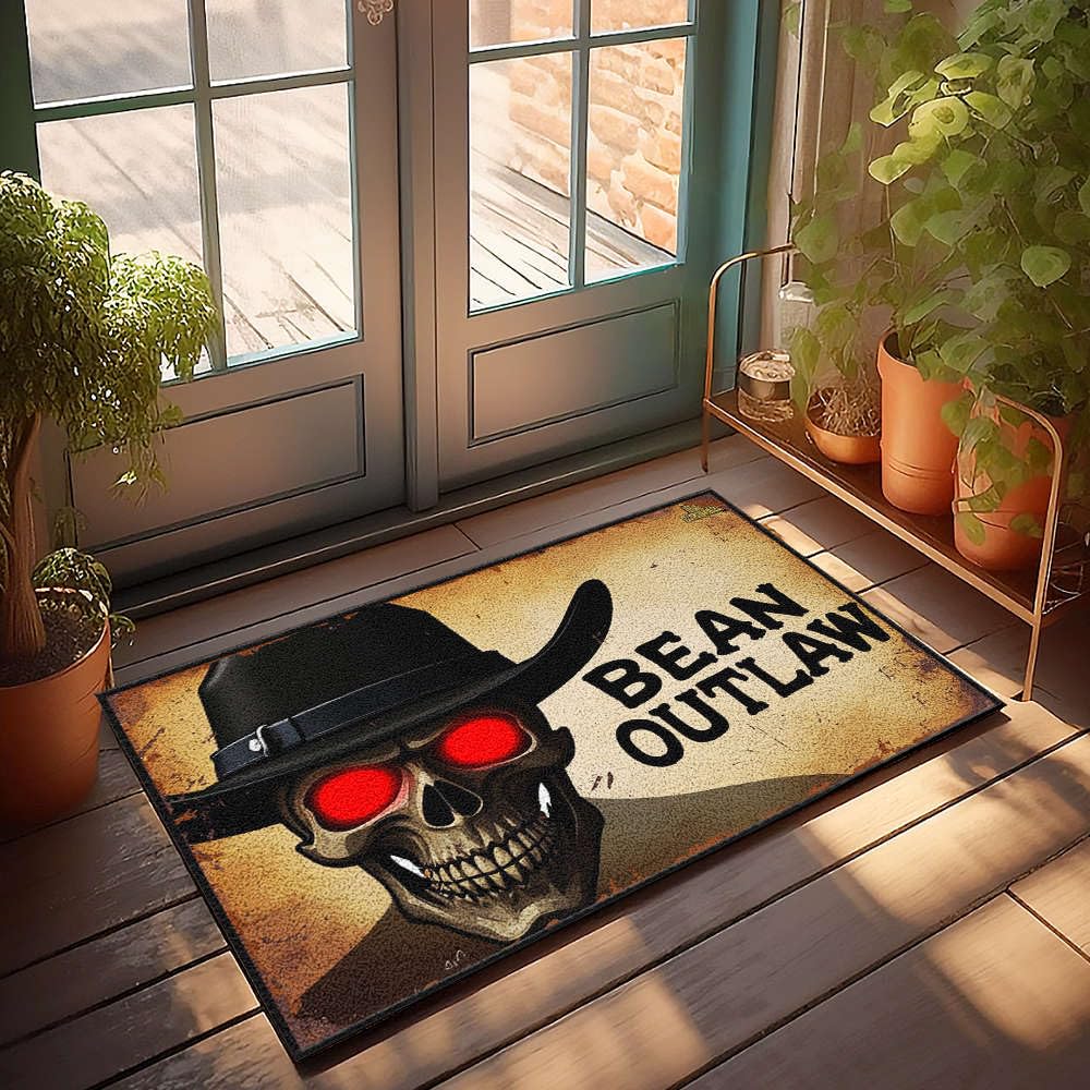 Décoration de cuisine et accessoires vintage avec le tapis d'entrée crâne Bean Outlaw