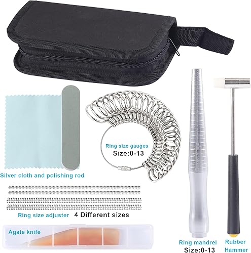 Miniatura 7 de Juego de herramientas de medición de anillos,incluyendo medidor de tamaño de dedo, mandril de calibrador de anillo, ajustador de tamaño de anillo,